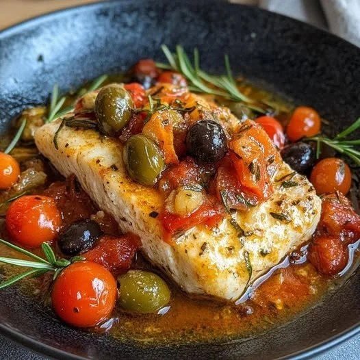 Mediterranean Baked Fish with Tomatoes & Olives